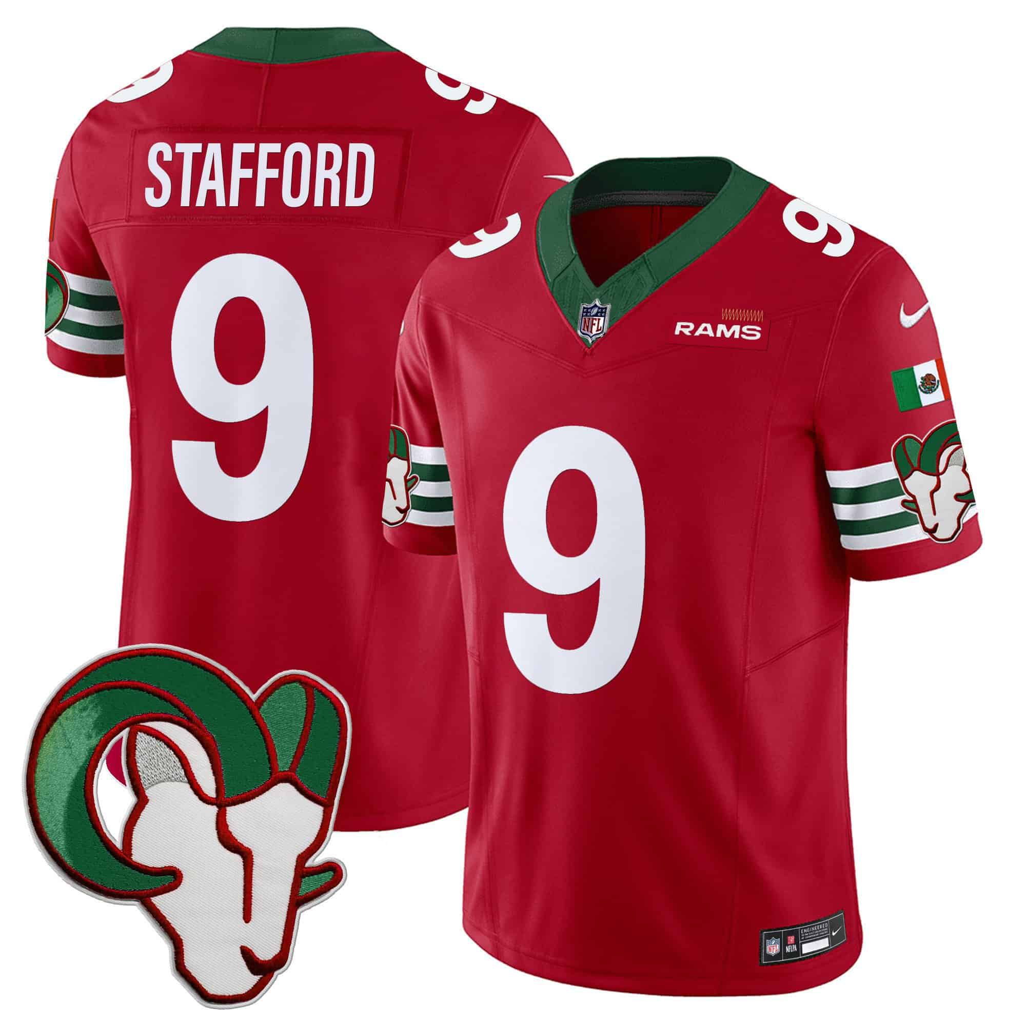 Men Los Angeles Rams #9 Stafford Red 2024 Nike Mexico Vapor Limited NFL Jersey style 1